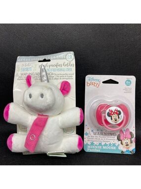 New with tags Disney pacifier and Le BeBe unicorn pacifier holder